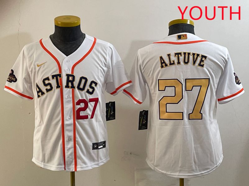 Youth Houston Astros 27 Altuve White Gold Game 2025 Nike MLB Jersey style 6